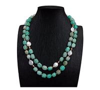 Women's Necklaces Freshwater Cultured White Coin Pearl Green Amazonite Necklace Handmade Women Designer Jewelry