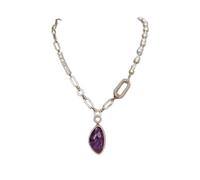Women's Necklaces Freshwater Cultured White Pearl Chain Necklace Purple Amethyst Pendant 21inch