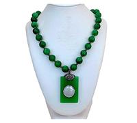 Women's Necklaces Green Jades Round Shape Smooth Necklace Rectangle Jades Coin Pearl Pendant 20inch