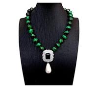 Women's Necklaces Green Tiger Eye Necklace Cubic Zirconia Pave White Shell Pearl Pendant Necklace