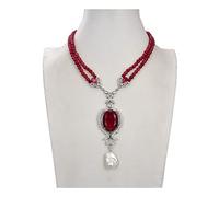 Women's Necklaces Jewelry 19inch 2 Strands Red Agate Gems Stone Necklace Pearl Heart Pendant