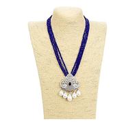 Women's Necklaces Jewelry 19inch 3 Rows Blue Jades Necklace White Sea Shell Pearl Pendant for Women