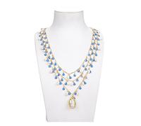 Women's Necklaces Jewelry 19inch 3 Strands White Rice Pearl Blue Enamel Chain Necklace Pearl Pendant