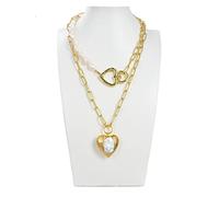 Women's Necklaces Jewelry 2 Rows Cultured White Baroque Pearl Statement Chain Necklace Heart-Shaped Pearl Pendant Necklace