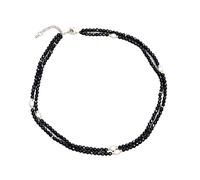 Women's Necklaces Jewelry 2 Rows Genuine Faceted Round Black Cultured White Freshwater Pearl Choker Necklace 17inch for Women