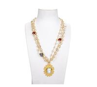 Women's Necklaces Jewelry 23inch 4 Strands Crystal Chain Necklace Pearl Yellow Pendant