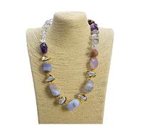 Women's Necklaces Jewelry 24inch Cultured White Biwa Pearl Agate Nugget Quartz Necklace Lady Jewelry