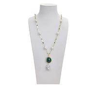 Women's Necklaces Jewelry 26inch White Rice Pearl Green Jades Crystal Chain Necklace Pearl Pendant