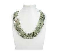 Women's Necklaces Jewelry 3 Strands 21-23inch Green Prehnite White Pearl Necklace for Women