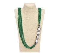 Women's Necklaces Jewelry 37inch 7 Strands Green Crystal Pave White Coin Pearl Necklace
