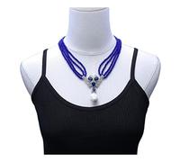 Women's Necklaces Jewelry 4 Rows Blue Jades Necklace Cultured White Pearl Pendant Handmade for Women