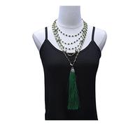Women's Necklaces Jewelry 5 Rows White Pearl Green Crystal Chain Necklace Pearl Tassel Pendant Handmade Vintage Party Style for Women