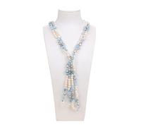 Women's Necklaces Jewelry 93inch White Baroque Freshwater Pearl Genuine Blue Aquamarine Chips Long Necklace Handmade Jewelry Gift