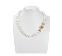 Women's Necklaces Jewelry Big White Baroque Pearl Gold Plated Connector Clasp Necklace for Women Lady Gift Jewelry