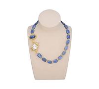 Women's Necklaces Jewelry Blue Kyanite Rectangle White Biwa Pearl Choker Necklace Vintage for Women