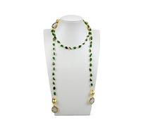 Women's Necklaces Jewelry Green Diopsides Stone Cultured White Coin Pearl Long Sweater Chain Necklace 41inch for Women