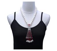 Women's Necklaces Jewelry White Baroque Pearl Red Jades Necklace Red Crystal Pave Pendant Hyperbole Style for Women