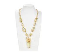 Women's Necklaces Jewelry White Biwa Pearl Coin Citrines Lemon Quartzs Pendant Chain Necklace for Women