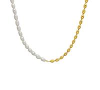 Women's Necklaces, Stainless Steel Necklace Gold Oval Pearl and Metal Bead Jewellery Chain 20 Inch