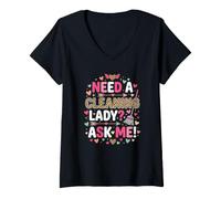 Women's Need A Cleaning Lady Ask Me Leopard Cleaning Lady V-Neck T-Shirt