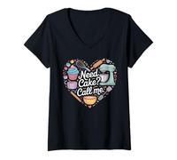Womens Need Cake Call Me Cute Baker Life Pastry Chef Design V-Neck T-Shirt