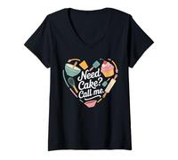 Womens Need Cake Call Me Funny Baking Lover Pastry Chef V-Neck T-Shirt