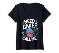 Womens Need Cake Call Me Funny Baking Lover Pastry Chef V-Neck T-Shirt