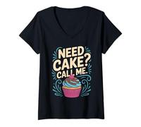 Womens Need Cake Call Me Funny Baking Lover Pastry Chef V-Neck T-Shirt
