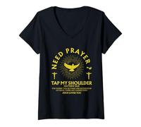 Womens Need Prayer Tap My Shoulder Faith Christian Jesus Slogan V-Neck T-Shirt