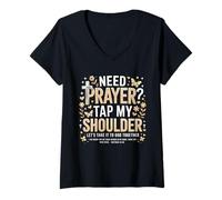 Women's Need Prayer Tap My Shoulder Pastor Bible Matthew V-Neck T-Shirt