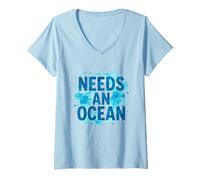 Women's Needs an Ocean, Blue, Water, Waves V-Neck T-Shirt