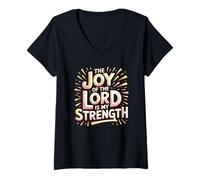 Womens Nehemiah 8:10-The Joy of The Lord is My Strength Christian V-Neck T-Shirt