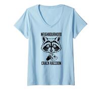 Women's Neighbourhood Crack Raccoon Graphic with Pizza Illustration V-Neck T-Shirt