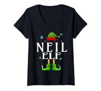 Womens Neil Elf Xmas Funny Men's Family Matching Christmas Neil V-Neck T-Shirt