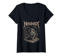 Womens Nekomata Demon Cat with Electric Power Japanese Horror V-Neck T-Shirt