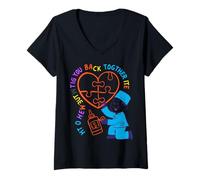 Women's Neon Heart Puzzle Medical Design - Caring Healer V-Neck T-Shirt