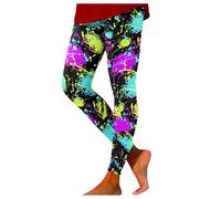 Women's Neon High Waisted Artistic Printed 80s Stretch Leggings Women's Yoga Running Soft Pants Bright Young Women Pants for Gym Fitness Workout Running Casual Work