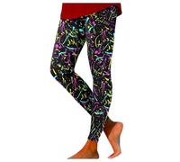 Women's Neon High Waisted Artistic Printed 80s Stretch Leggings Women's Yoga Running Soft Pants Bright Young Women Pants for Gym Fitness Workout Running Casual Work
