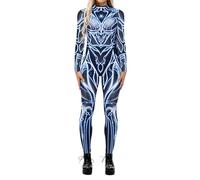 Women's Neon Skeleton Bodysuit,Digital Print Long Sleeve High Neck Stretch Catsuit,Glow Effect Halloween Costume,Fluorescent Skull Outfit for Cosplay Carnival Rave Party Stage Performance Clubwear