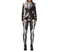 Women's Neon Skeleton Bodysuit,Digital Print Long Sleeve High Neck Stretch Catsuit,Glow Effect Halloween Costume,Fluorescent Skull Outfit for Cosplay Carnival Rave Party Stage Performance Clubwear