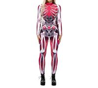 Women's Neon Skeleton Bodysuit,Digital Print Long Sleeve High Neck Stretch Catsuit,Glow Effect Halloween Costume,Fluorescent Skull Outfit for Cosplay Carnival Rave Party Stage Performance Clubwear