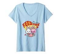 Womens Neopets Feed Us Cute Retro Y2K Virtual Pets V-Neck T-Shirt
