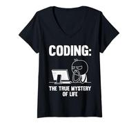 Women's Nerd Computer Coding:The True Mystery of Life Science Coder V-Neck T-Shirt