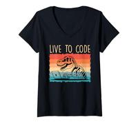 Womens Nerd Computer Live to Code Funny Computer Science Coder V-Neck T-Shirt