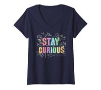 Womens Nerdy Stay Curious Science Biology Crew Teacher Think Geek V-Neck T-Shirt