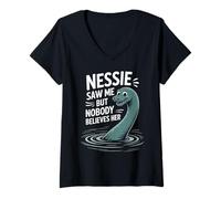 Womens Nessie Saw Me Loch Ness Cryptid Nessie Loch Ness Monster V-Neck T-Shirt