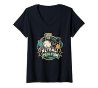 Women's Netball Pass Flow Ball Movement to the Hoop V-Neck T-Shirt