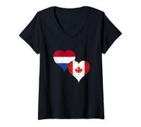 Womens Netherlands Canada Flag for Proud Canadian Dutch A Konigsdag V-Neck T-Shirt