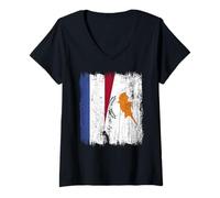 Womens Netherlands Cyprus Half Flag Dutch Cypriot Heritage V-Neck T-Shirt
