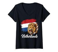 Women's Netherlands Dutch Lion National Flag V-Neck T-Shirt